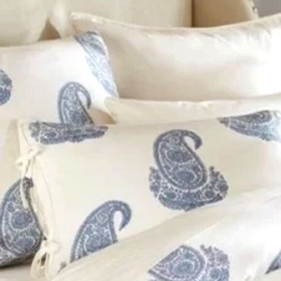 POTTERY BARN Rayna Pillow Covers with Ties Linen Cotton Paisley Design STANDARD - Picture 4 of 8